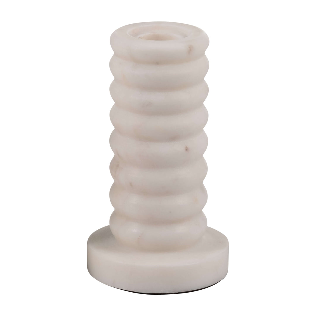 Marble,5"h,ribbed Taper Candle Holder ,white