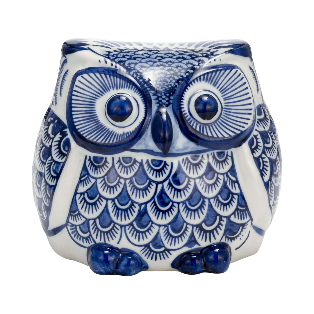 Cer, 5"h Chinoiserie Owl, Blue/white