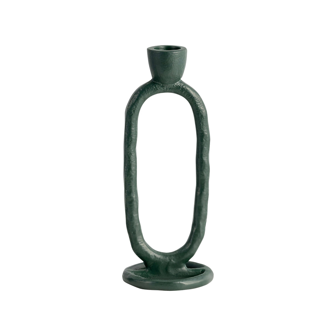 Metal, 7" Open Oval Taper Candleholder, Dark Green