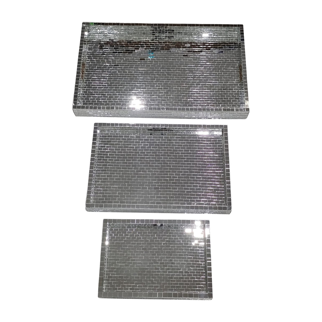 S/3 13/18/24 Mosaic Trays, Silver