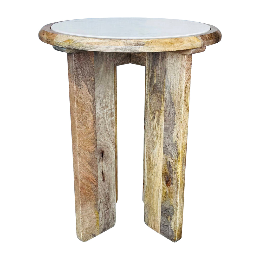 Wood/mrble,22"asymmetrical Sidetable,natural,kd   