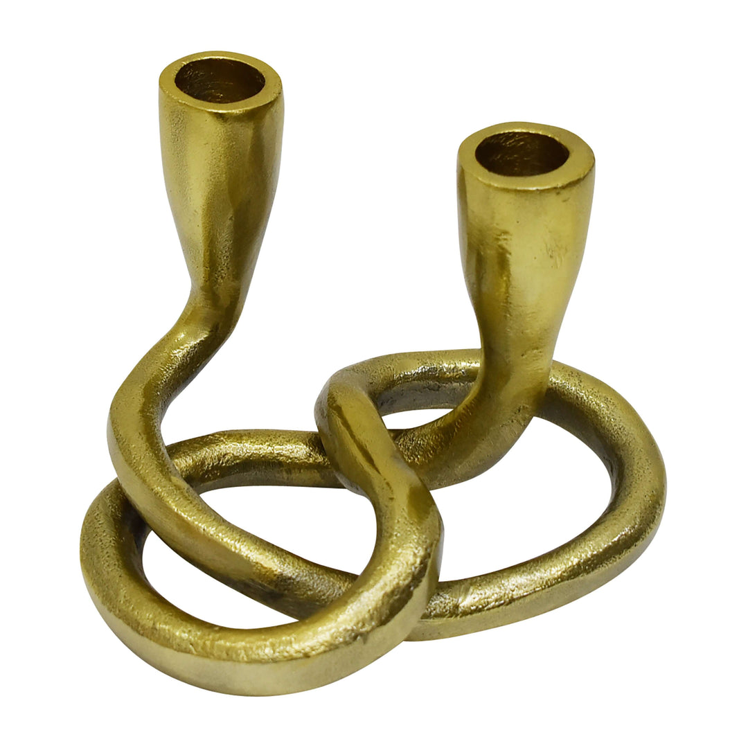 Metal, 6" Knotted 2-taper Candleholder, Gold