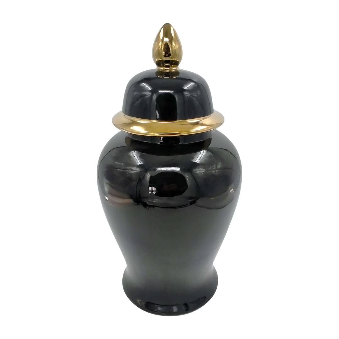 Cer, 24" Temple Jar, Black/gold