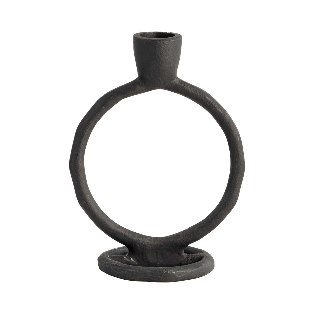 Metal, 6" Round Ring Taper Candleholder, Black