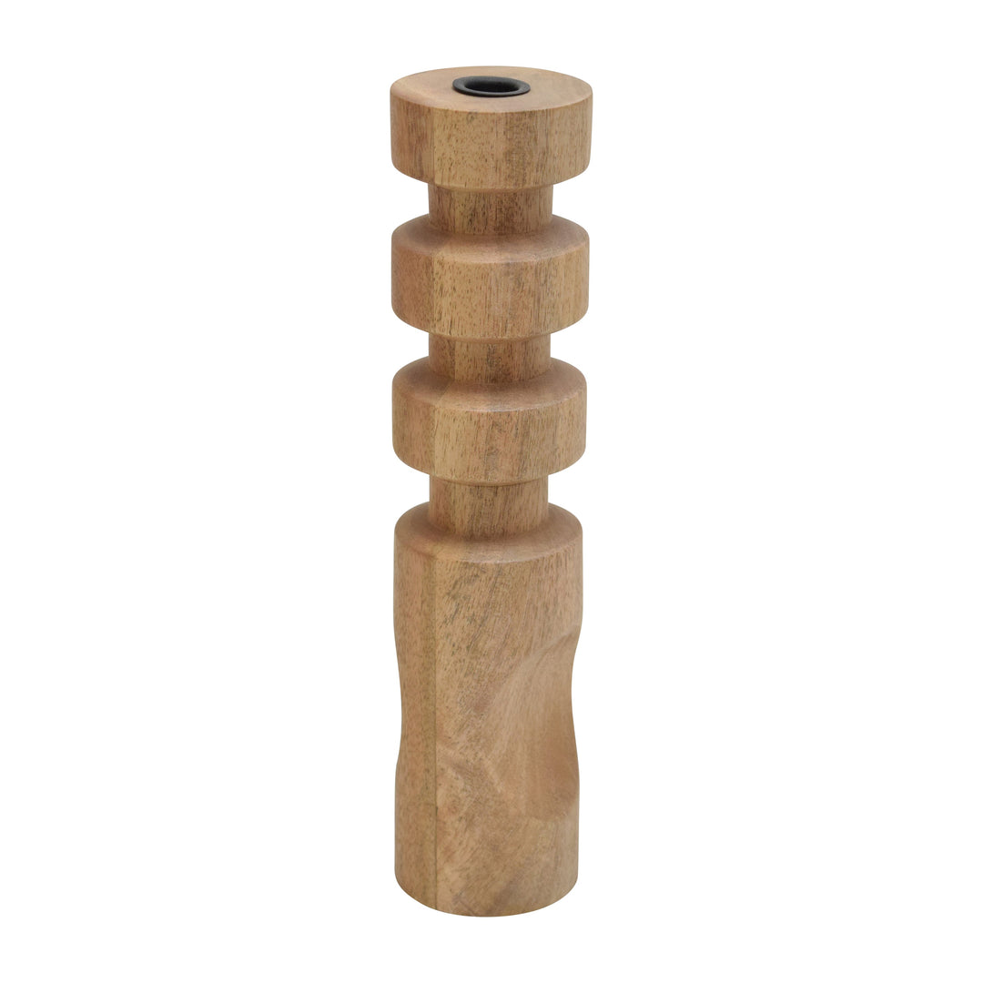 Wood, 14" Stacked Taper Candleholder Natural