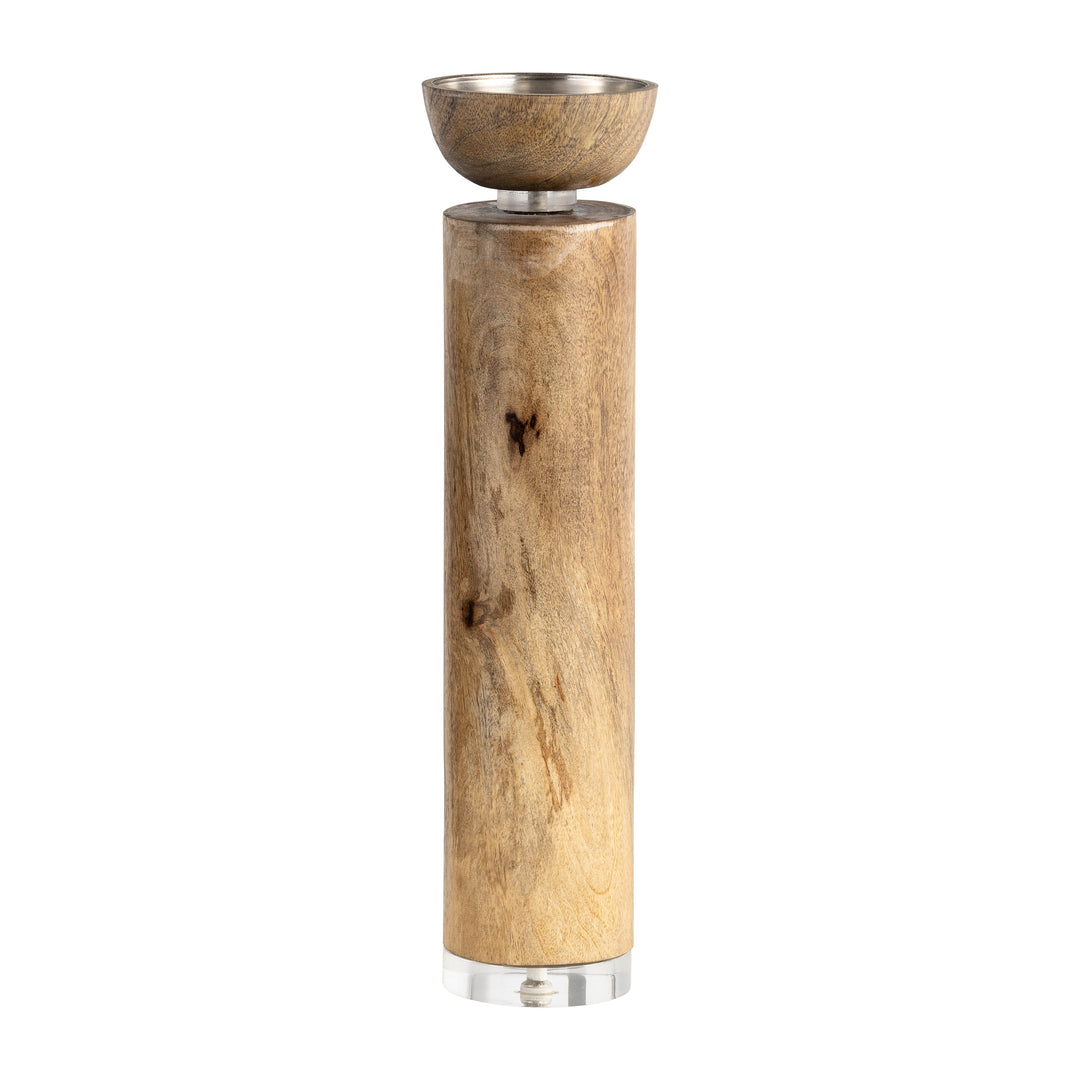Wood, 14" Acrylic Detail Taper Candleholder, Natur
