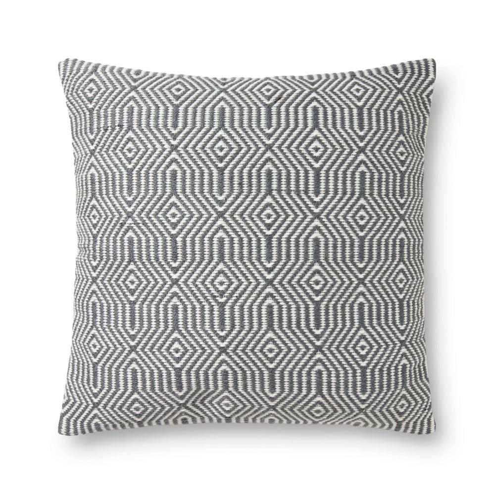 P0339 Indoor/outdoor Pillow 22" x 22" / Poly-Filled / Charcoal/White