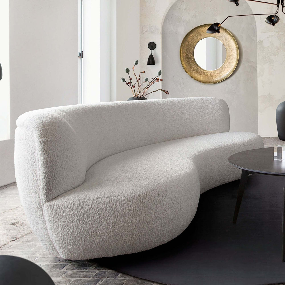 Curved White Fabric Sofa