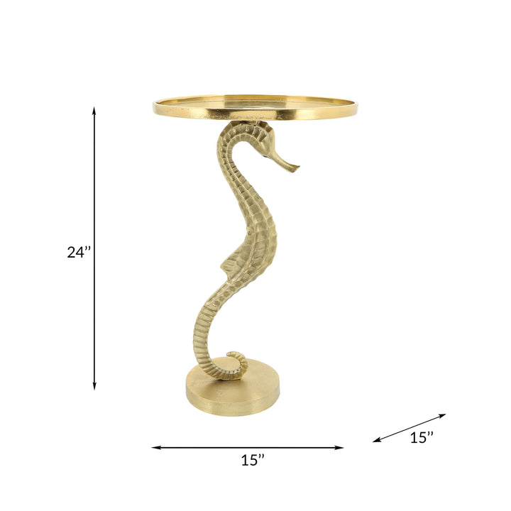 Metal, 25" Seahorse Side Table, Gold Kd