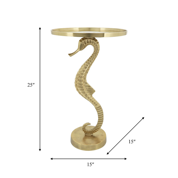 Metal, 25" Seahorse Side Table, Gold Kd