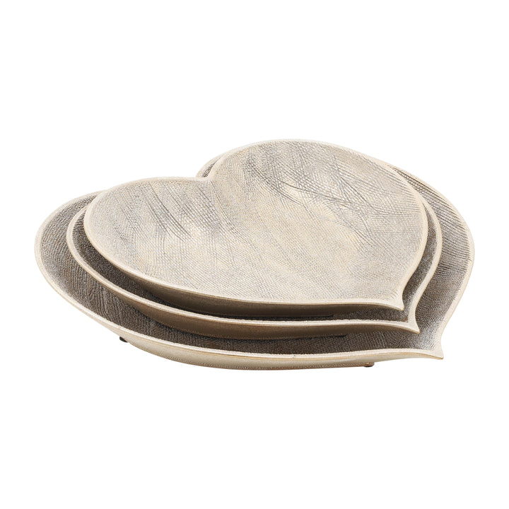Cer, S/3 11/12/15" Scratched Heart Plates, Champgn