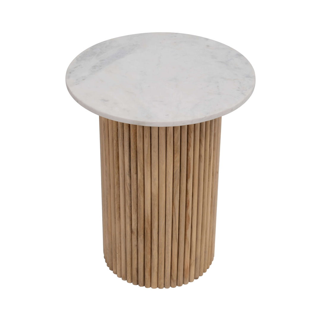 Wood/marble, 22"h Reeded, Side Table, Natural/whit