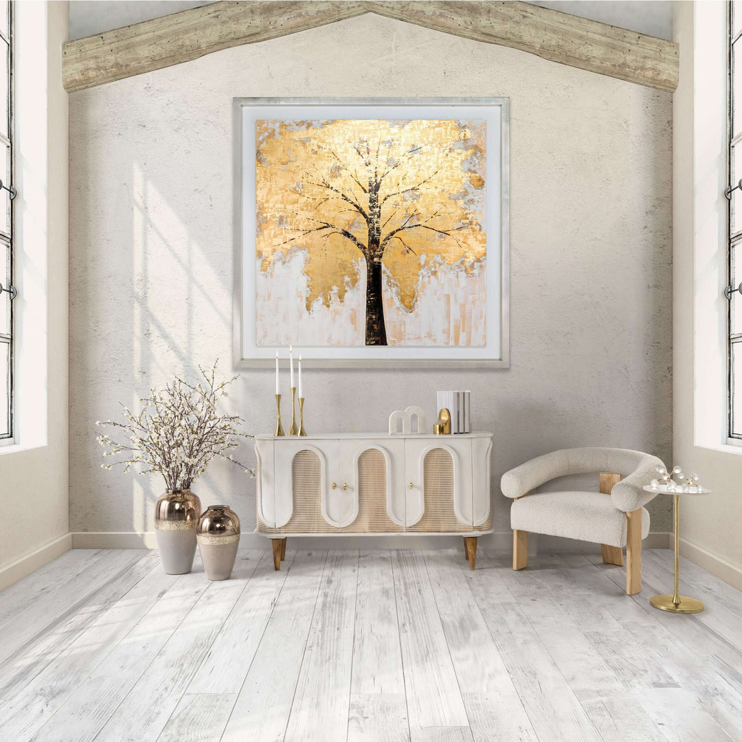 71x71, Hand Painted Autumn Gold Leaf Tree
