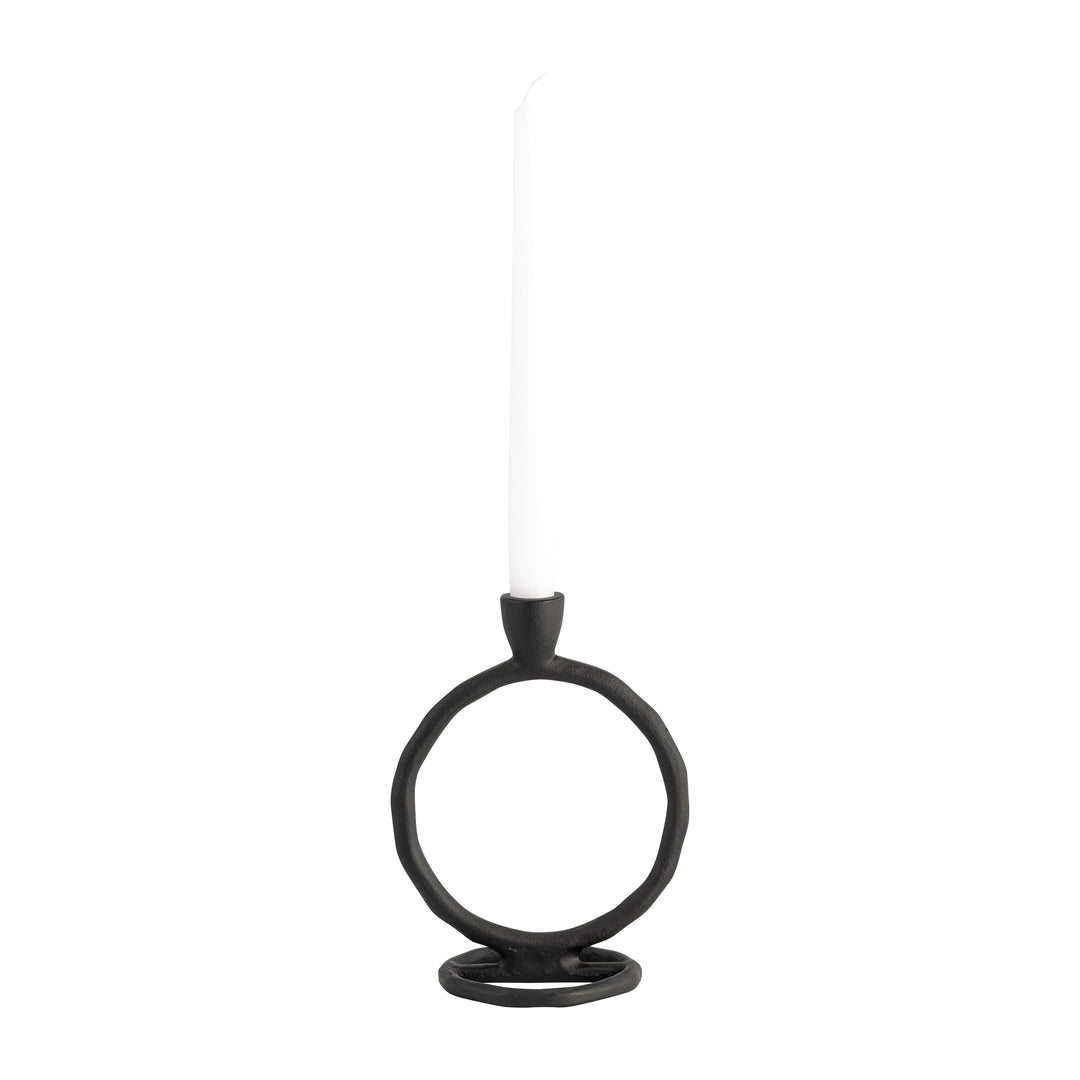 Metal, 7" Round Ring Taper Candleholder, Black