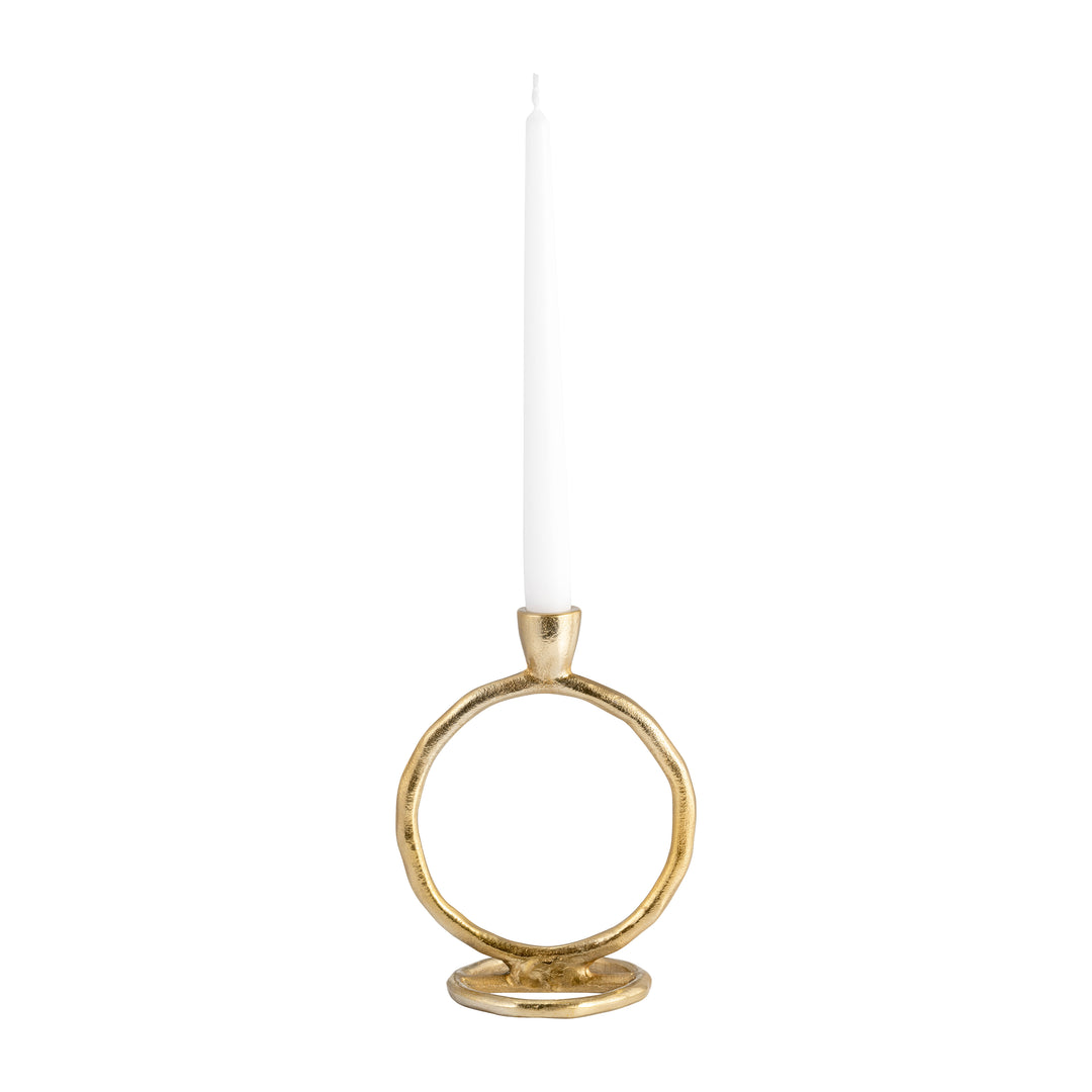 Metal, 7" Round Ring Taper Candleholder, Gold