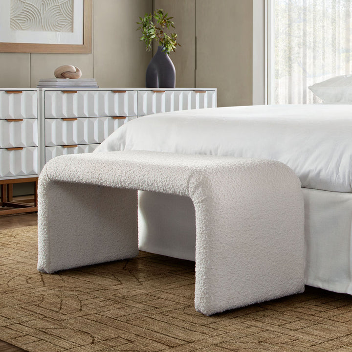Conrad Accent Bench in Ivory Boucle Fabric