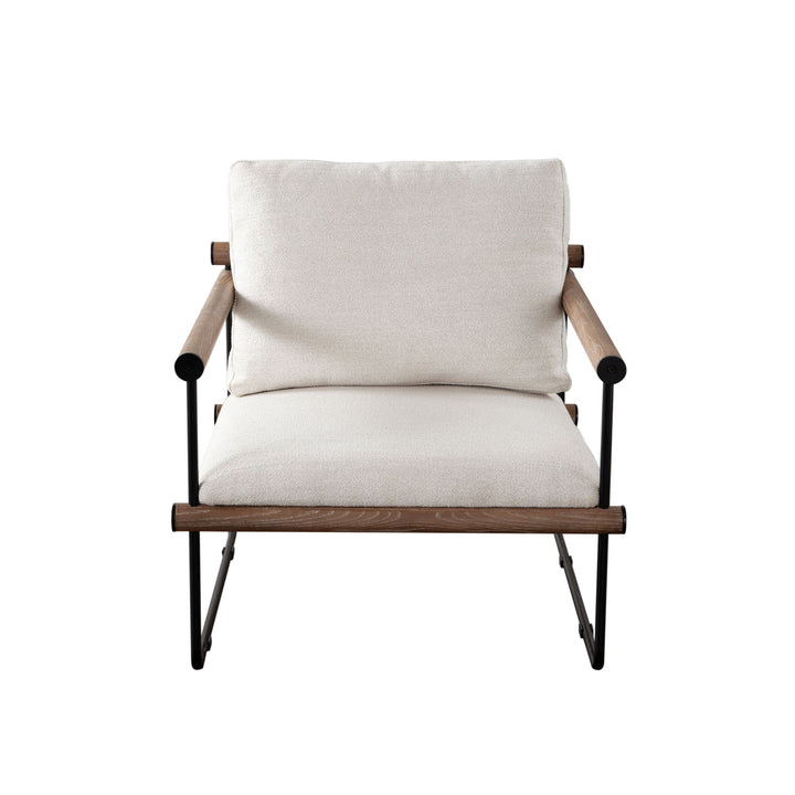Liam Accent Chair in Cream Fabric w/ Metal Frame & Wood Arm