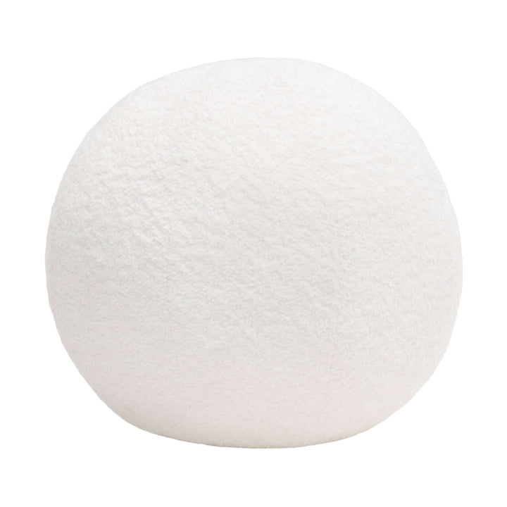 Single 14" Round Accent Pillow Ball in White Faux Shearling