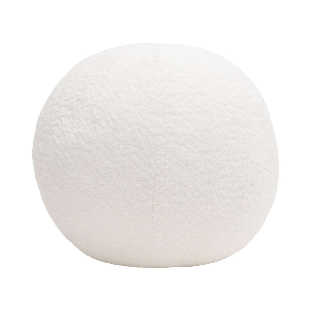 Single 14" Round Accent Pillow Ball in White Faux Shearling