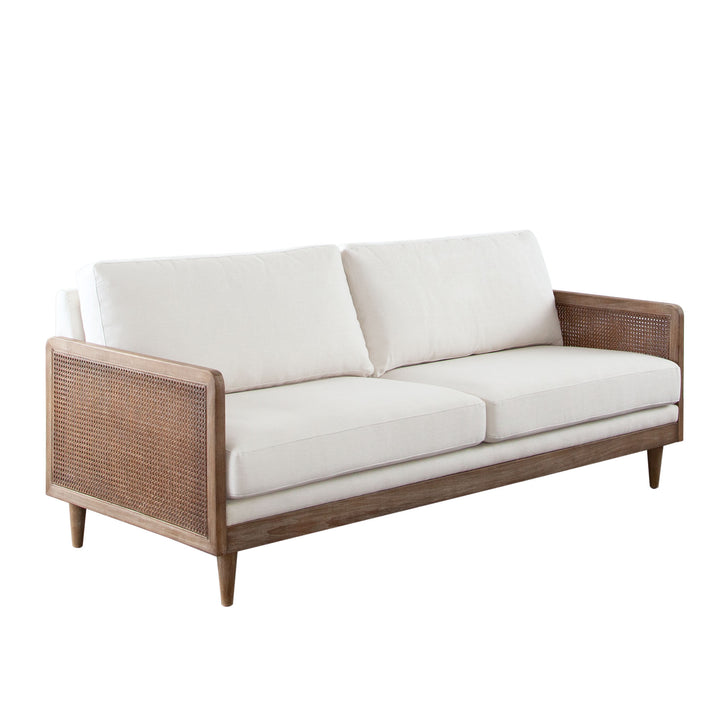 Piper Seating Collection in White Linen Fabric w/ Natural Rattan