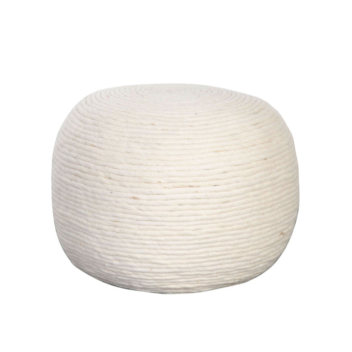 Round Pouf in White Dyed Natural Wool
