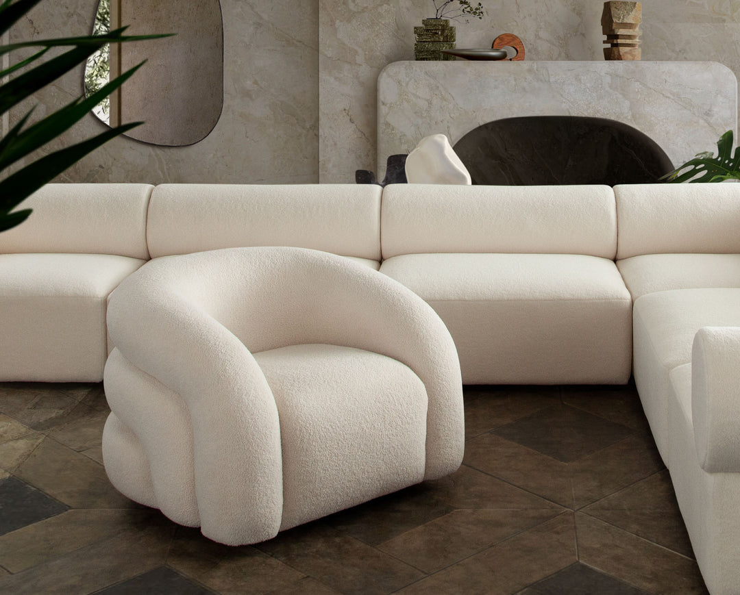 Quantum Swivel Accent Chair in Ivory Sherpa