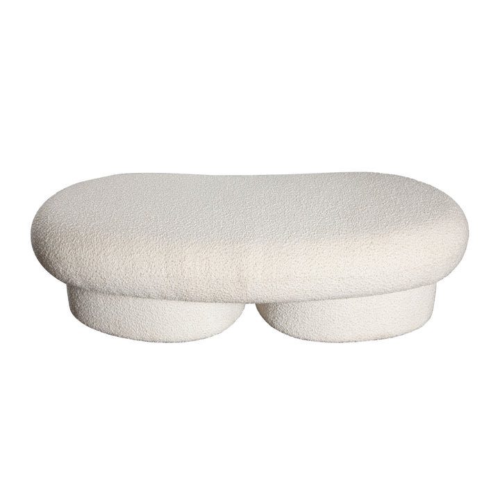 Wave Curved Accent Bench in Ivory Boucle Fabric