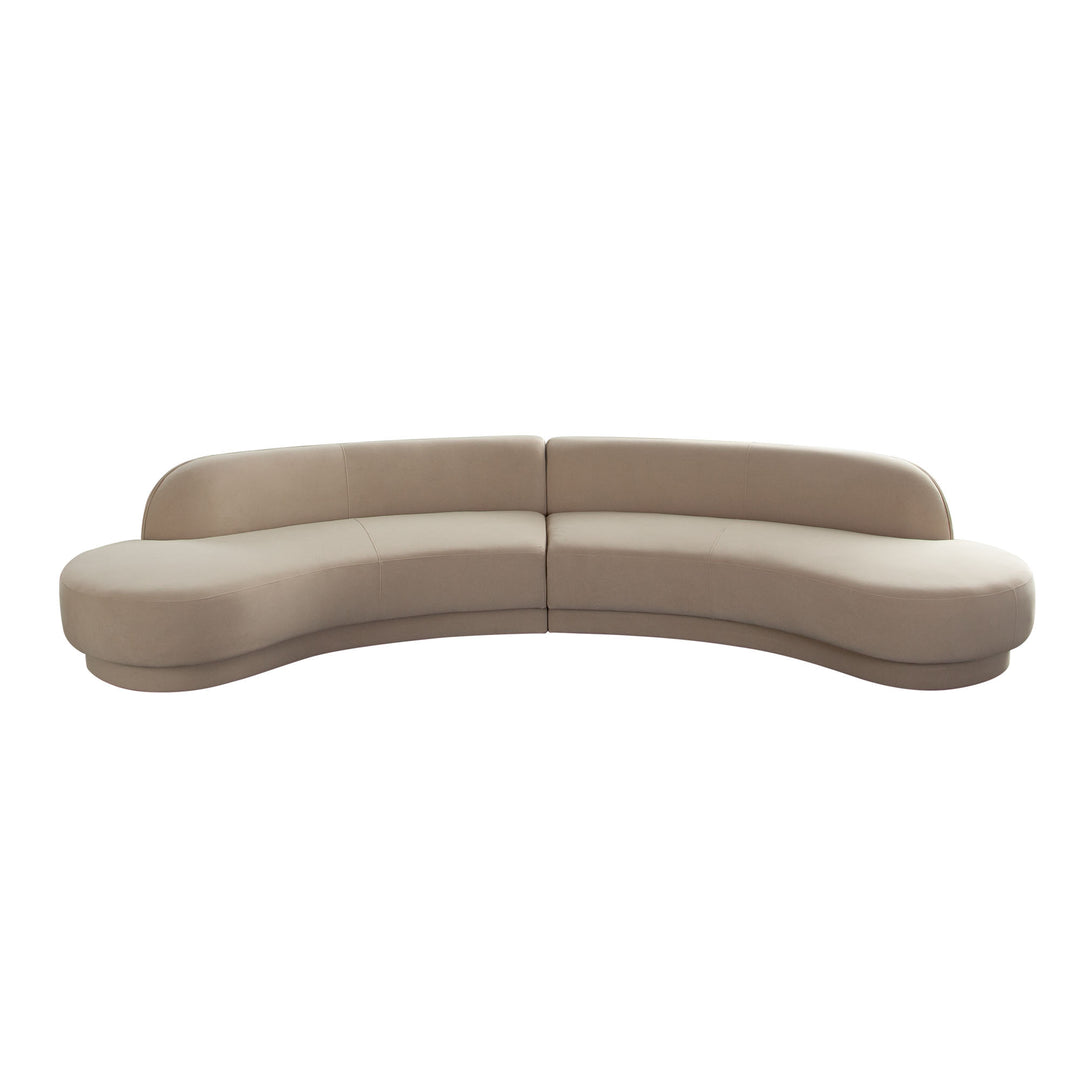 Zelda Modular Curved Armless Chaise in Camel Velvet w/ (2) Accent Pillow Balls