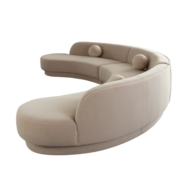 Zelda Modular Curved Armless Chaise in Camel Velvet w/ (2) Accent Pillow Balls