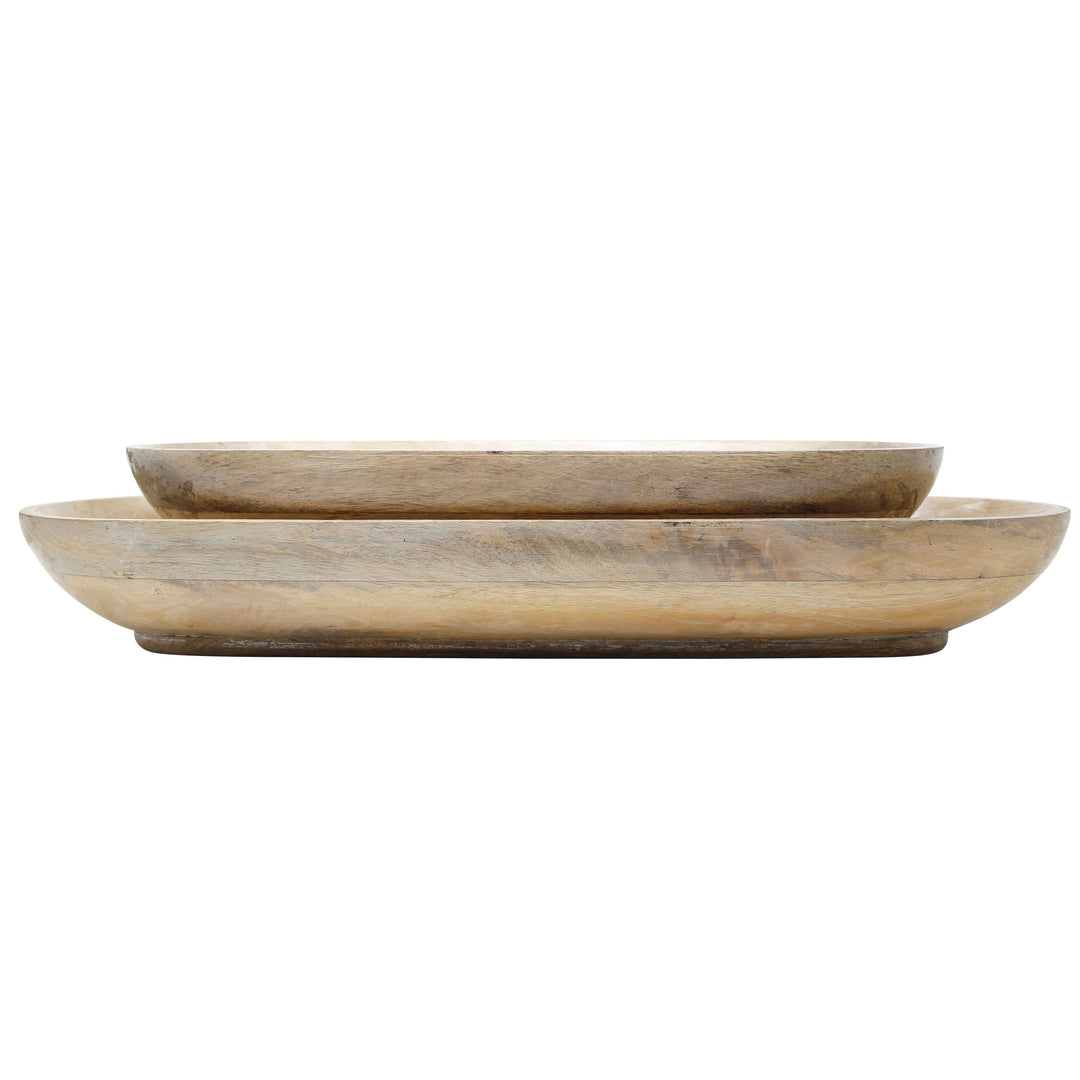Wood, S/2 18/23"l Oval Trays, Antique White