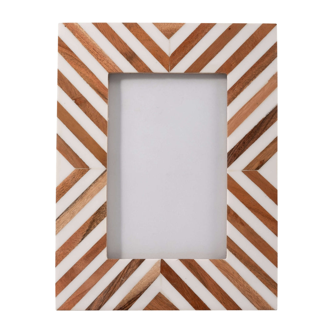 Resin,4x6 Herringbone Lines Phto Frame,white/wood