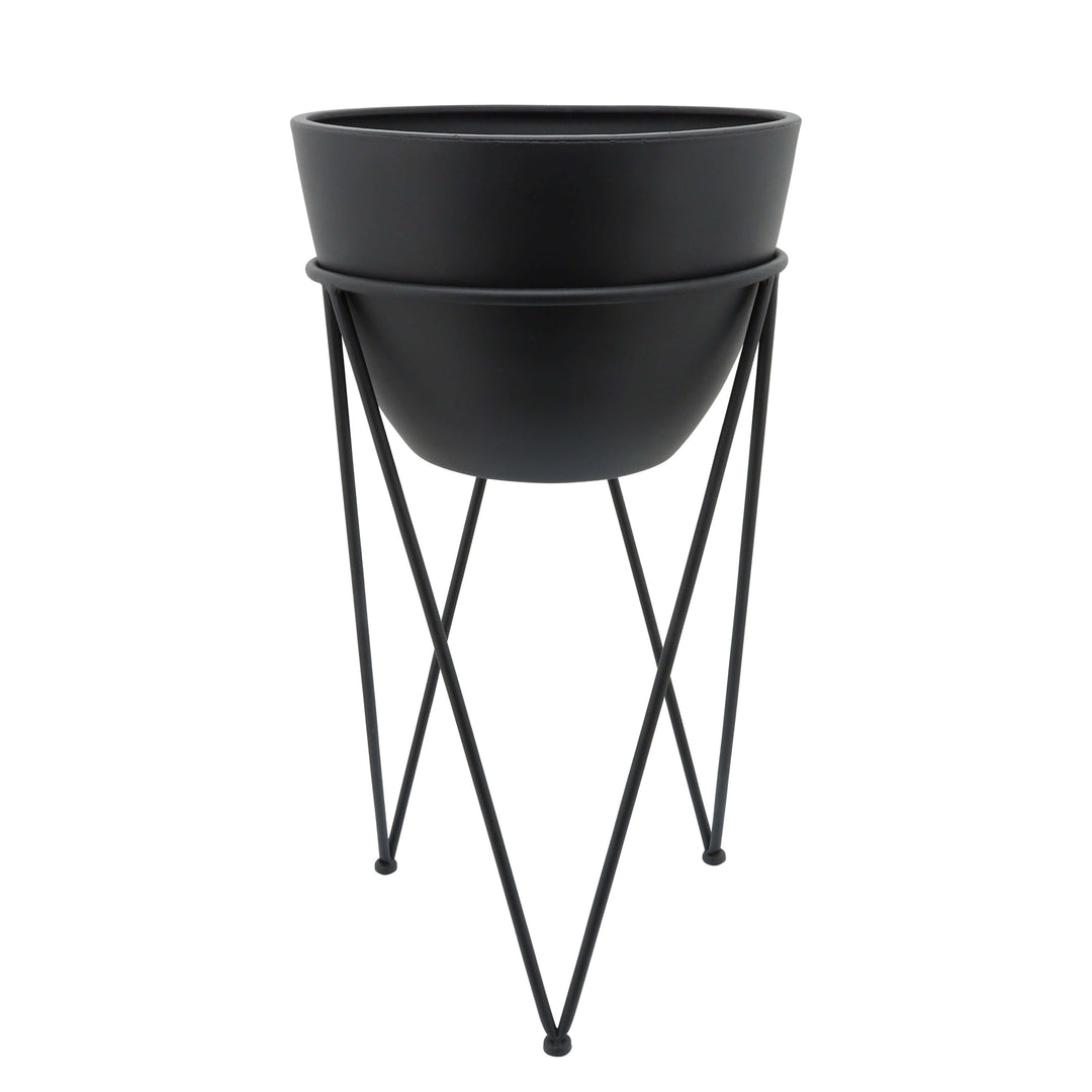 Metal 14" Planter In Stand, Black