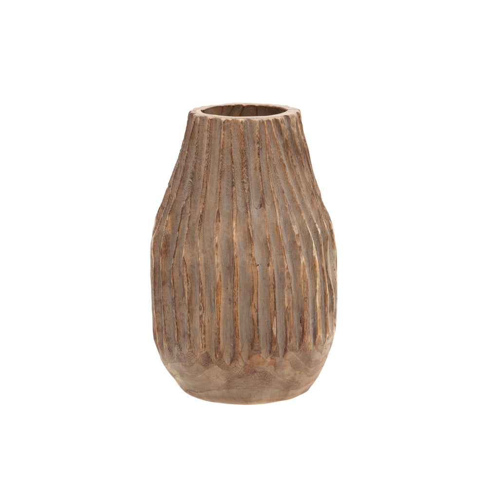 Wood, 8" Ridged Vase, White