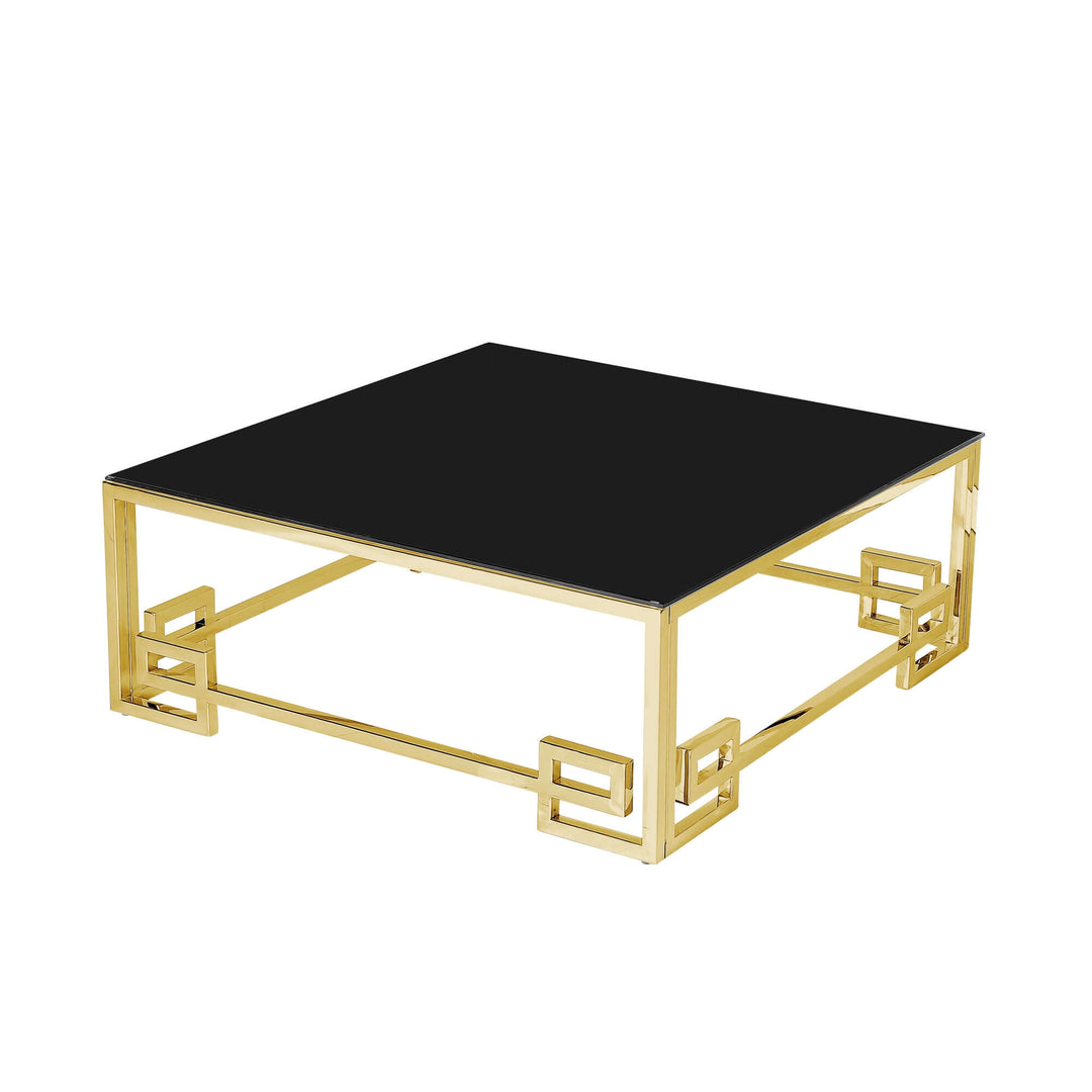Stainless Steel Cocktail Table,gold/black Glass