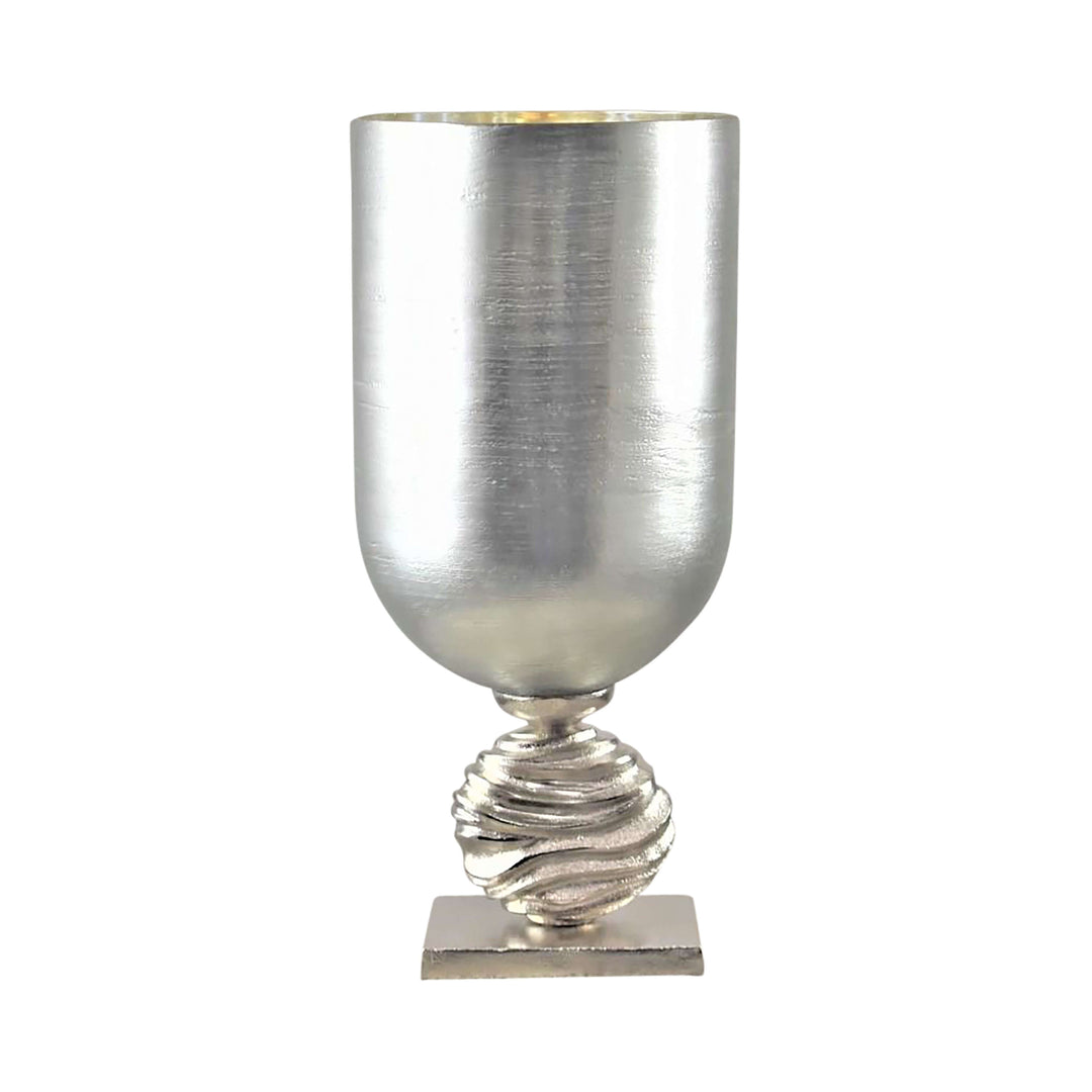 Glass, 18" Vase W/ Orb Base, Silver, Kd