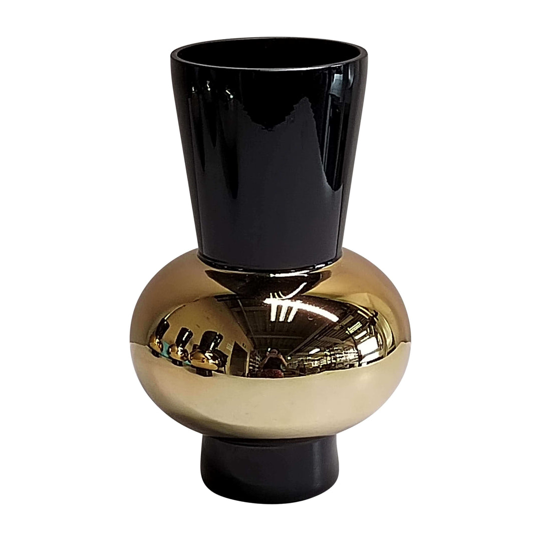 Glass, 12" Totem Vase, Black/gold
