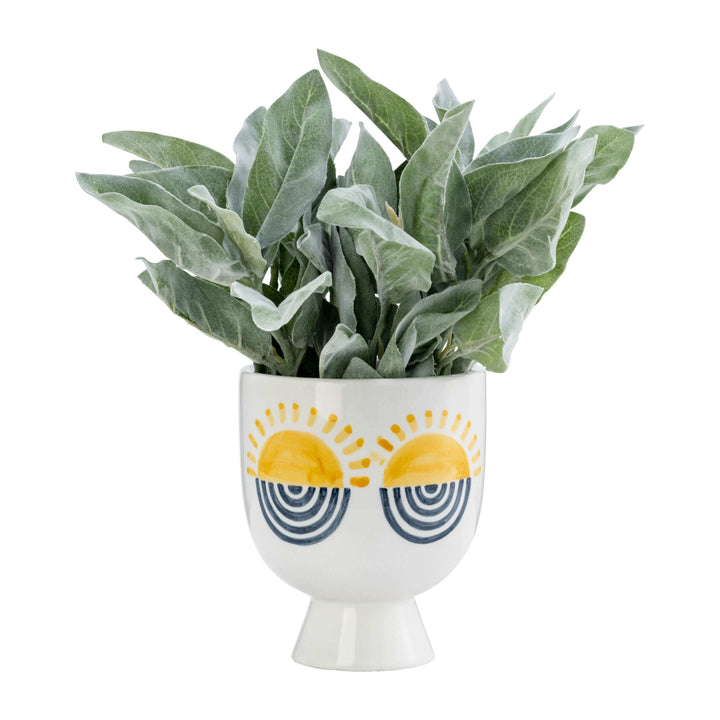 Cer, 7"h  Sunrise Eyes Flower Vase, Wht/yllw/blue