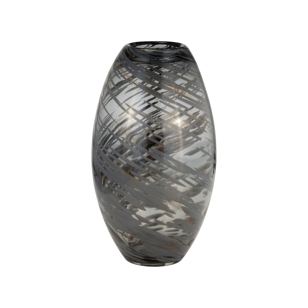 Glass, 13"h Swirl Vase, Black