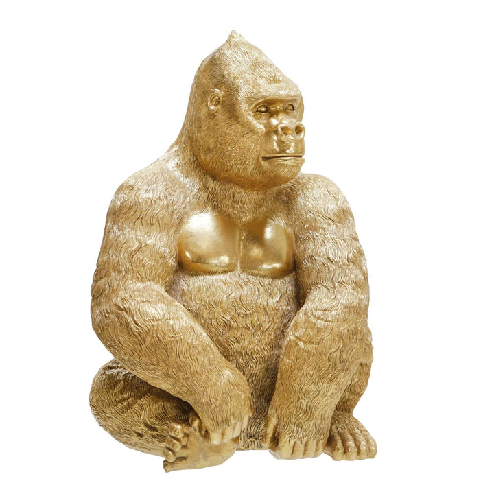 Polyresin 13" Sitting Gorilla Figurine, Gold