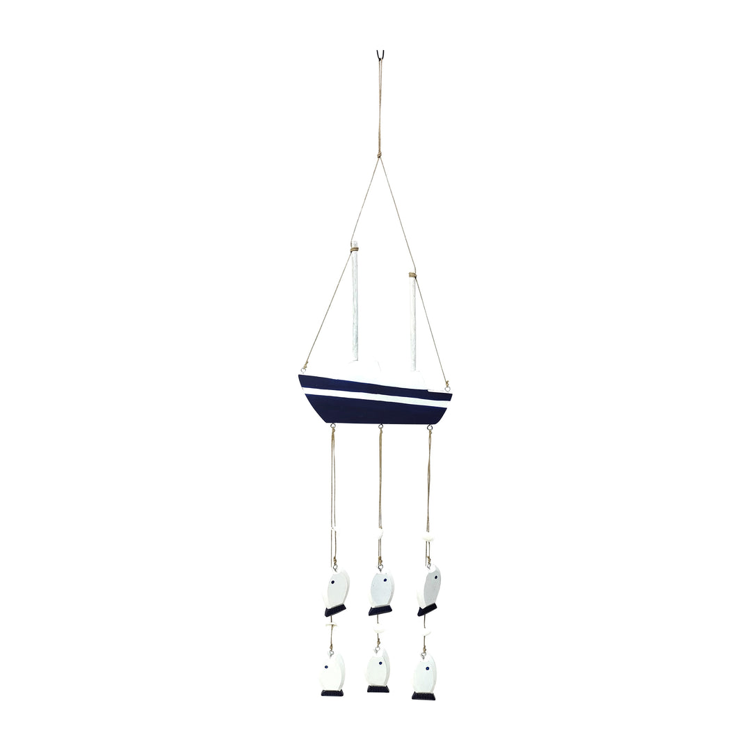 Wood, 30" Sailboat W/ Hanging Fish, Multi