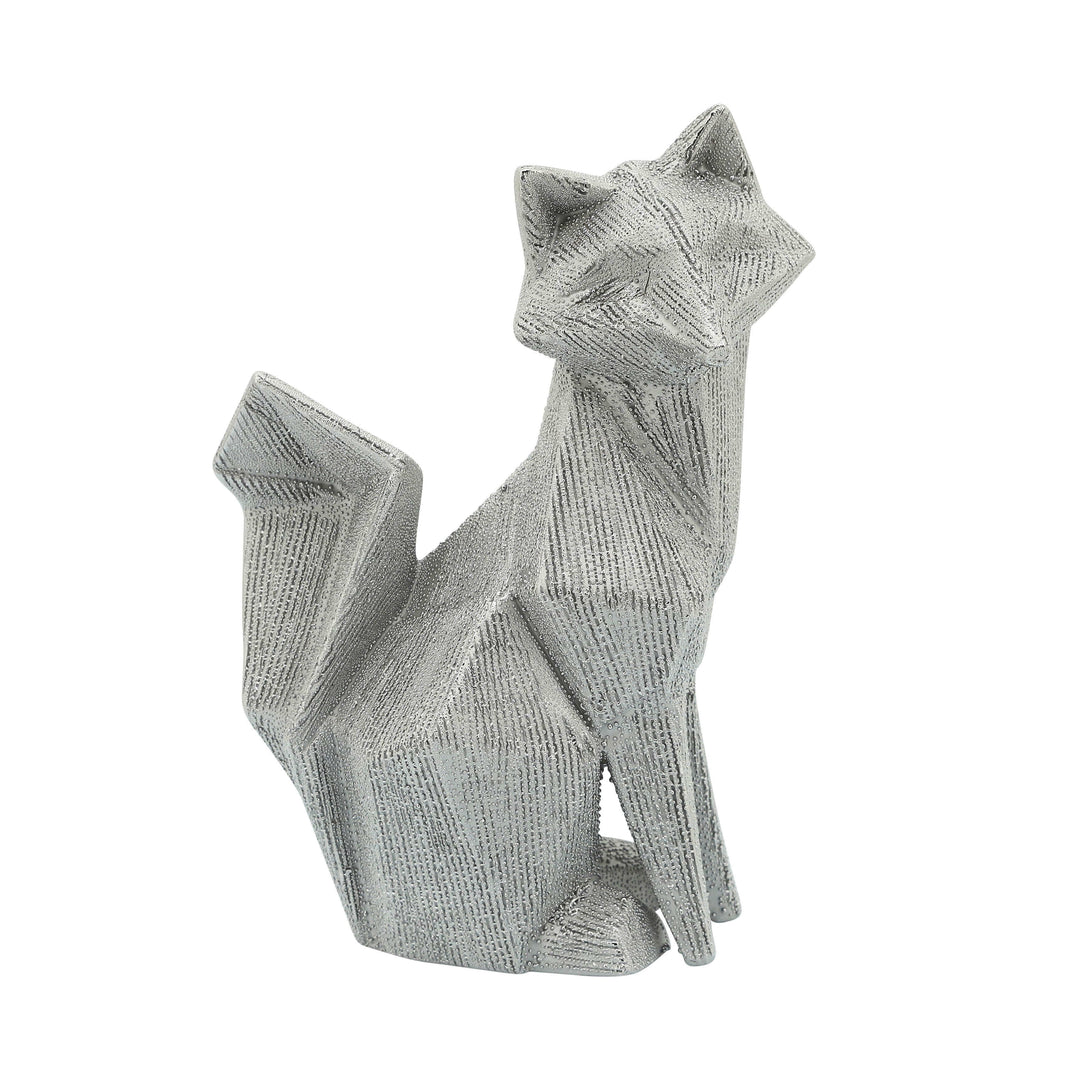 Cer, 10" Beaded Fox Figurine, Silver