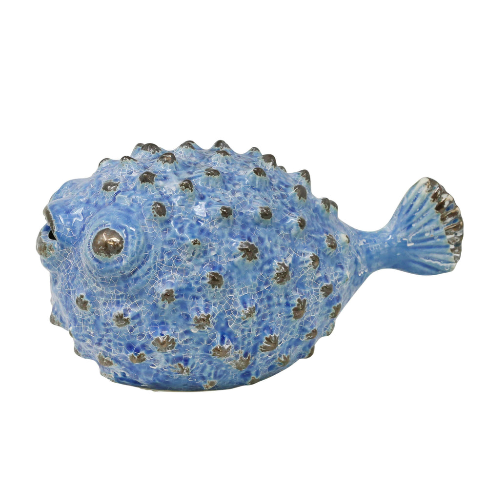 Blue Ceramic Puffer Fish 10"