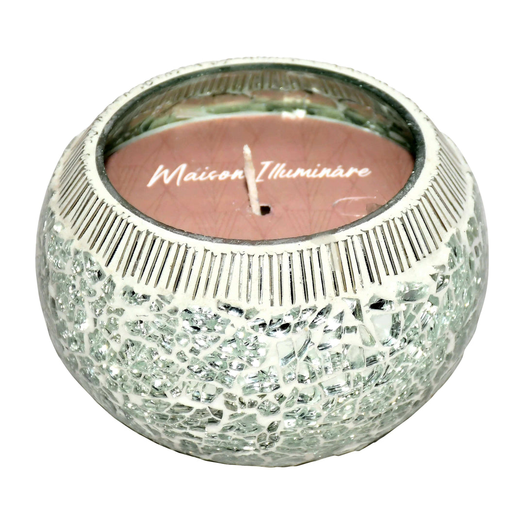 Glass, 5" 19 Oz Mosaic Scented Candle, Silver