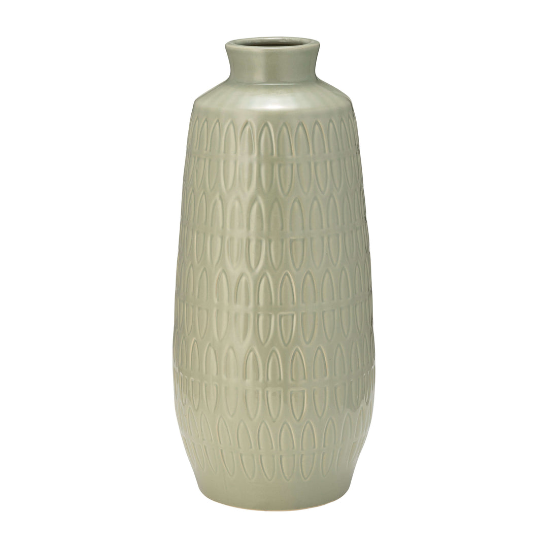 Cer, 15"h Carved Vase, Cucumber