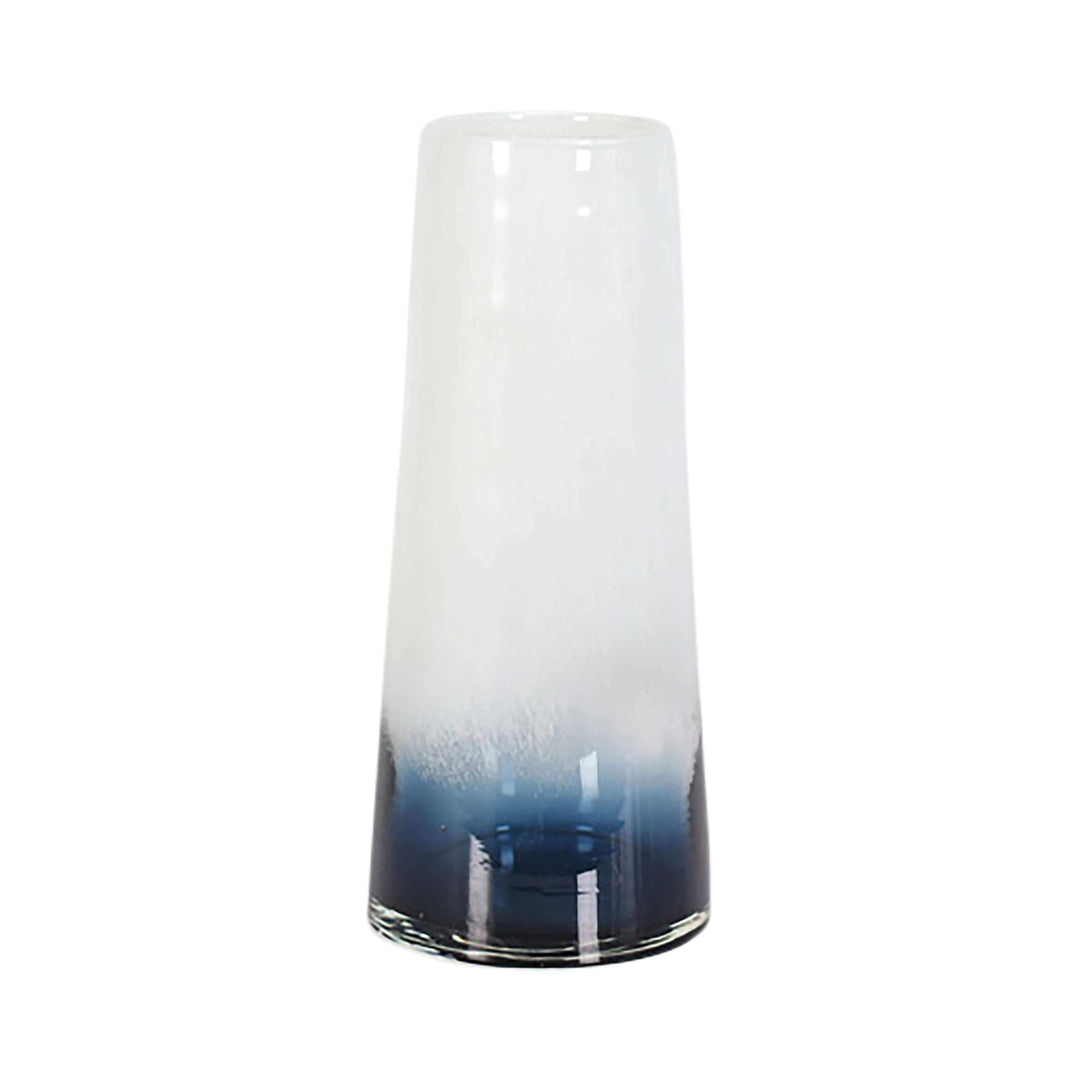 Glass, 11" Blue Waters Vase, Blue/white