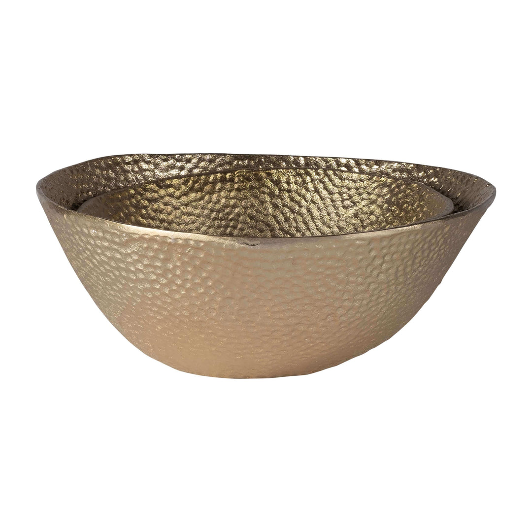 Metal,s/2 11/13", Round Hammered Bowls,champagne
