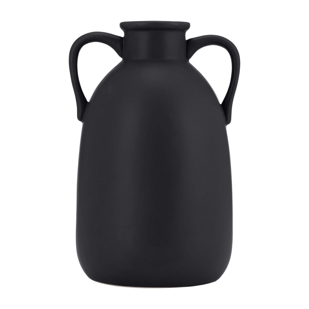 Cer, 10"h Eared Vase, Black