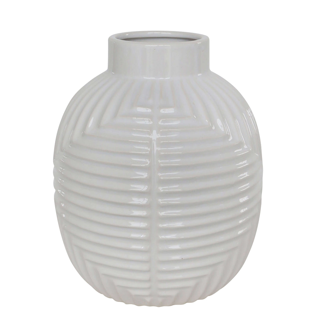 Cer, 10" Tribal Vase, White 