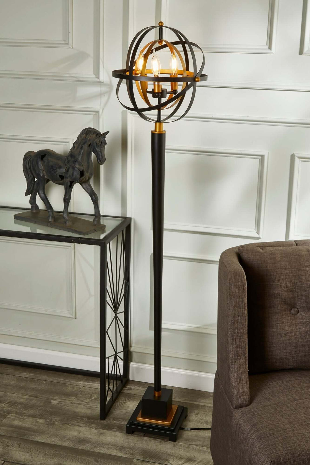 Metal 60" Armillary Floor Lamp,black/bronze