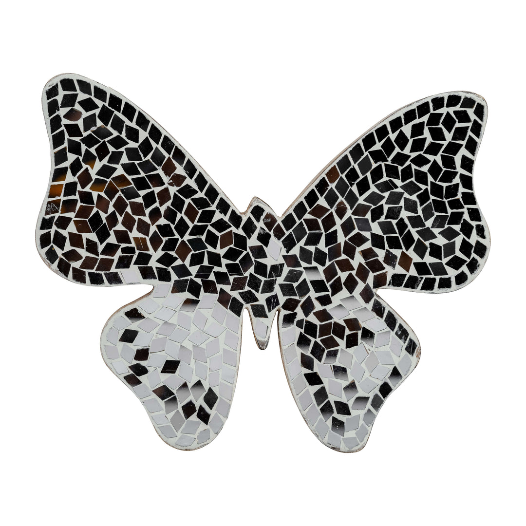 Glass, 8" Mosaic Butterfly, White
